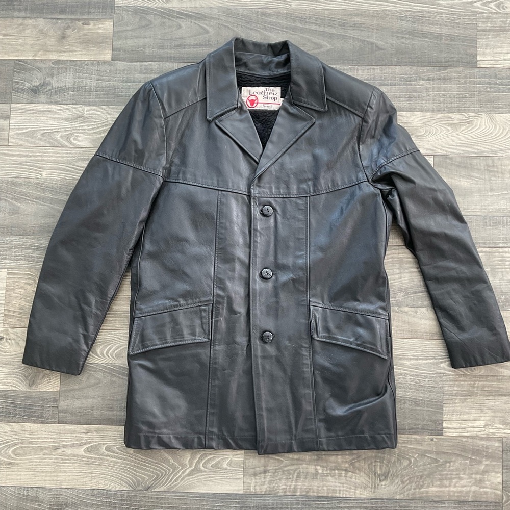 VTG The Leather Shop Sears Leather Jacket Mens 40 Reg Black Hip Length Zip Lined